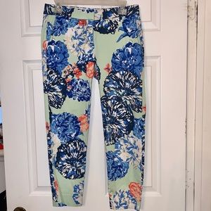J. Crew Printed Skimmer Floral Mint Pants- Size 2